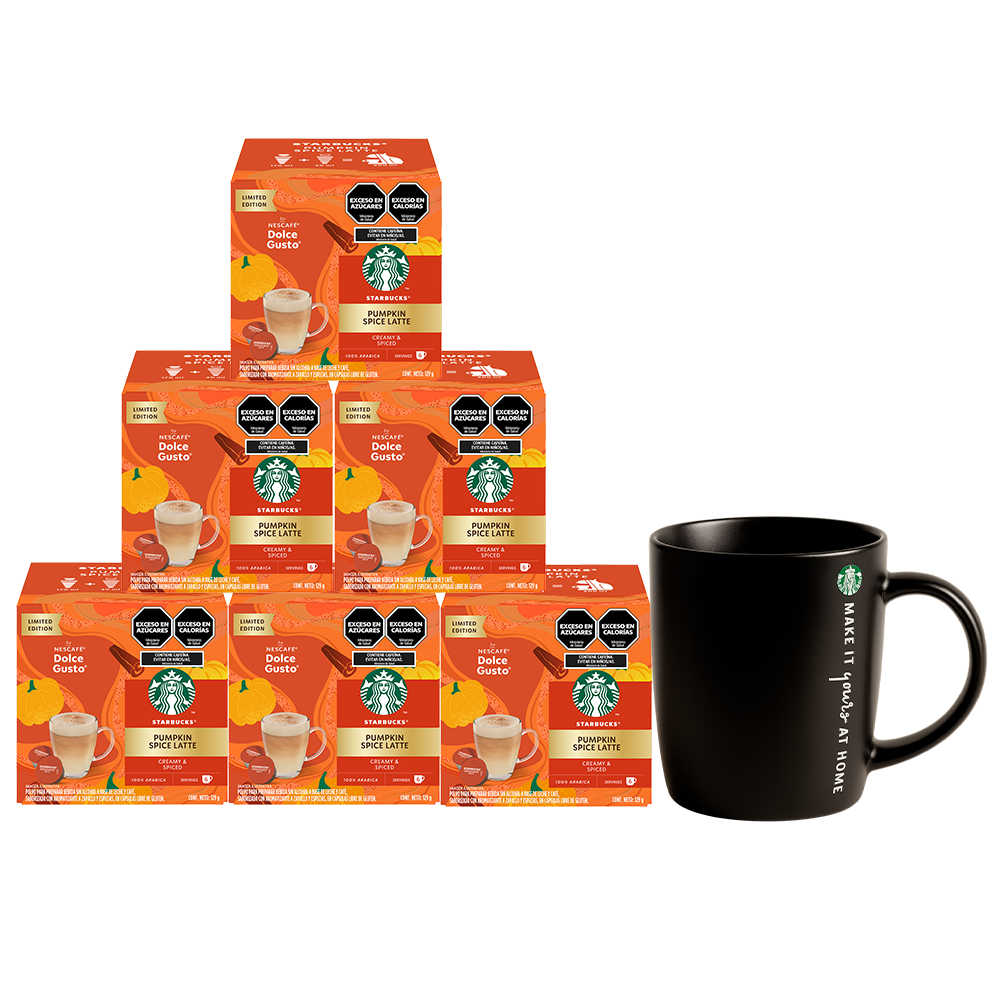 COMBO STARBUCKS® PUMPKIN SPICE LATTE 6 CAJAS + 1 TAZA STARBUCKS